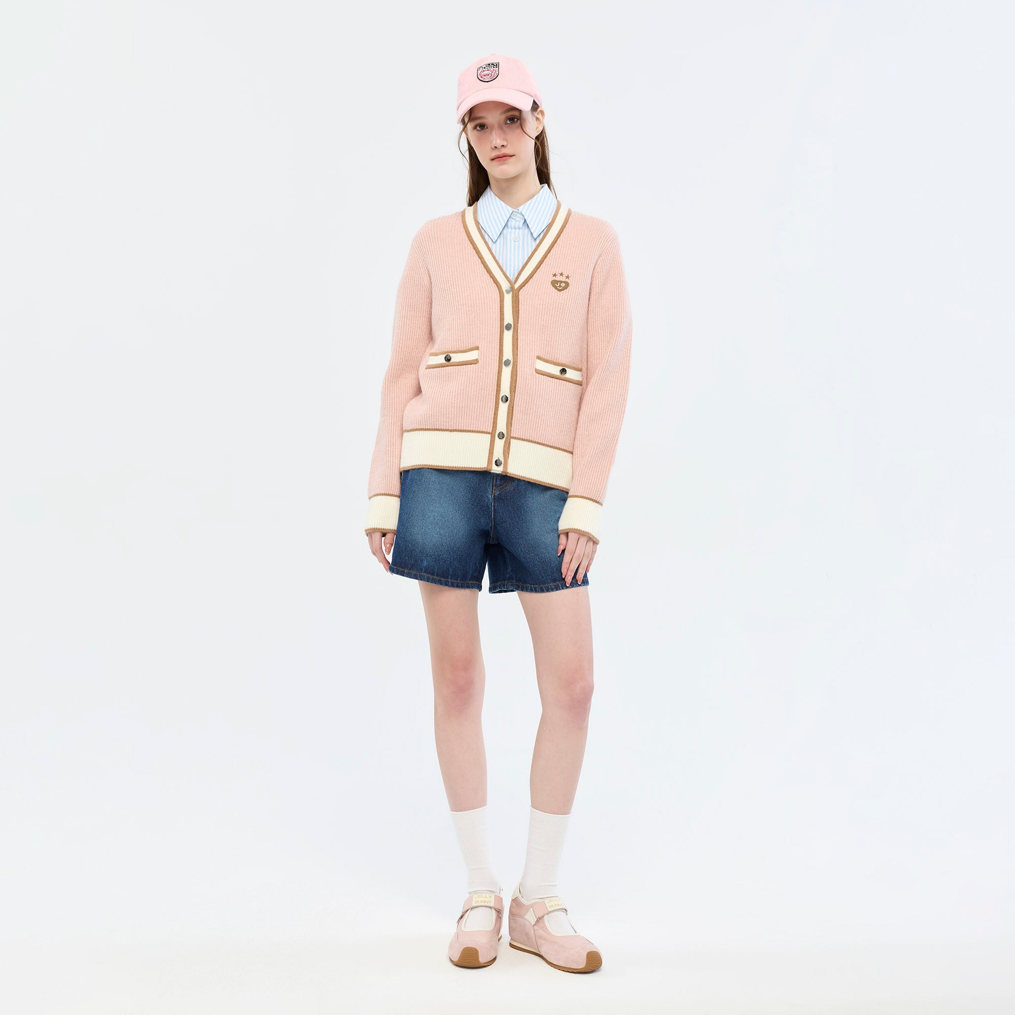Jeremy Contrast Trim Cardigan
 Pink