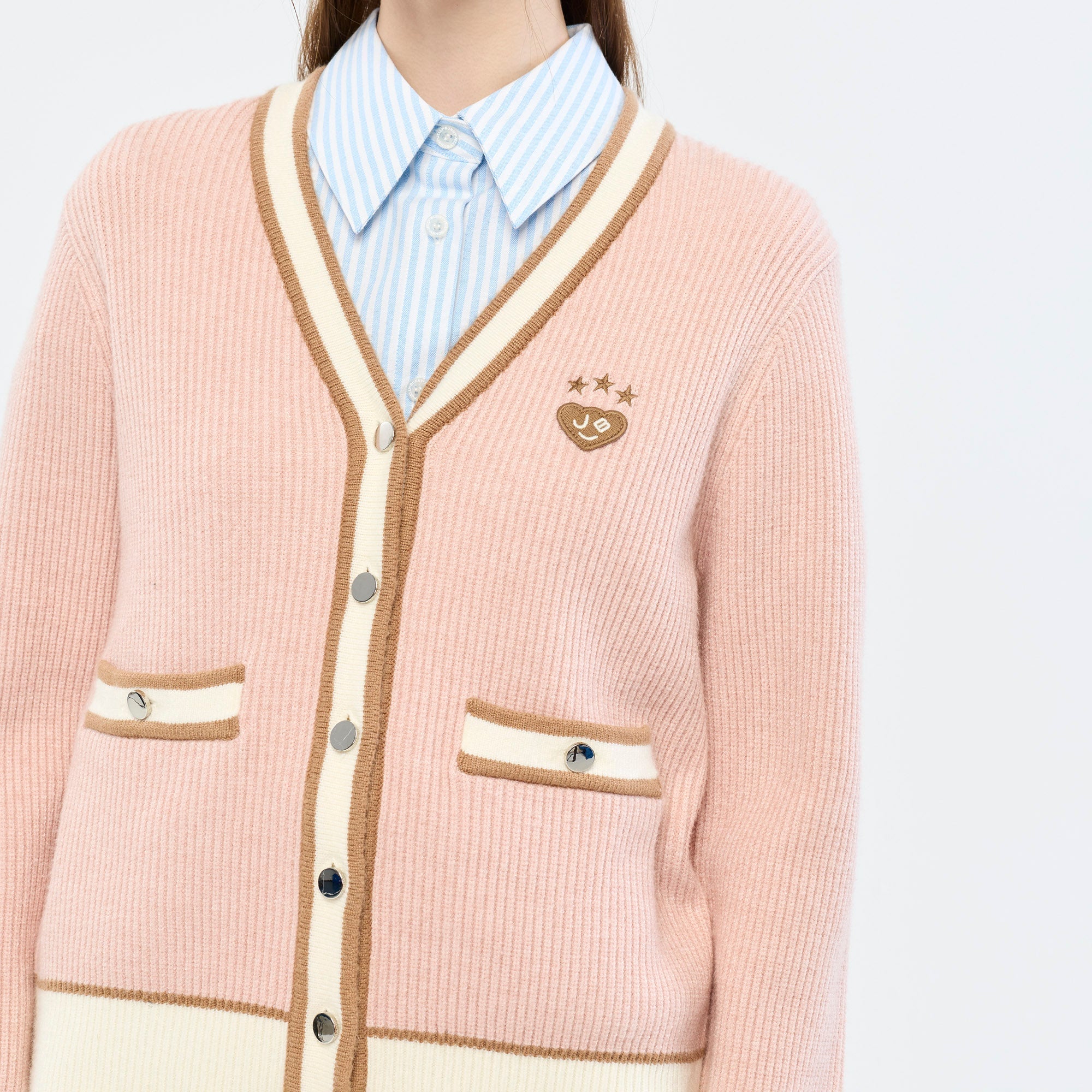 Jeremy Contrast Trim Cardigan
 Pink