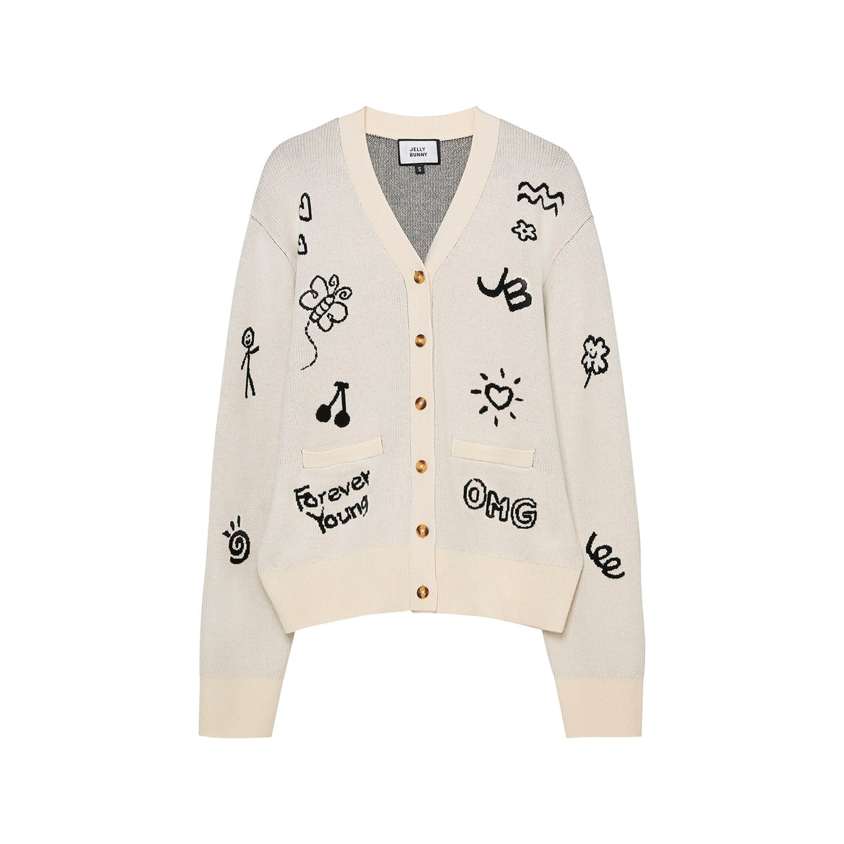 เสื้อคาร์ดิแกนลายกราฟิก Jeremy Cream