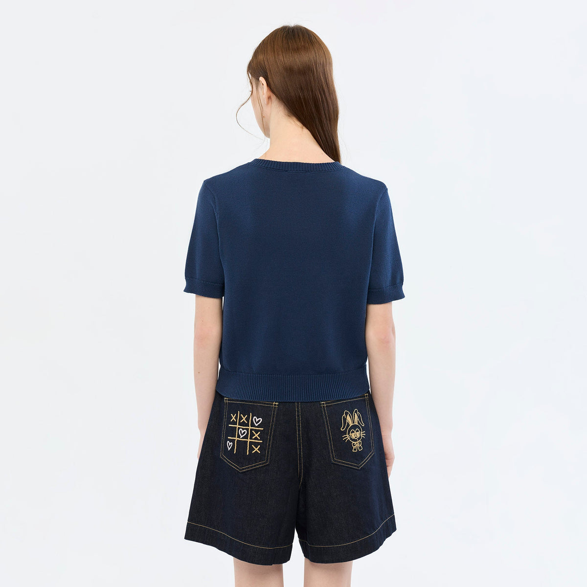 Heart Patch Knit Cardigan & Camisole Set Navy