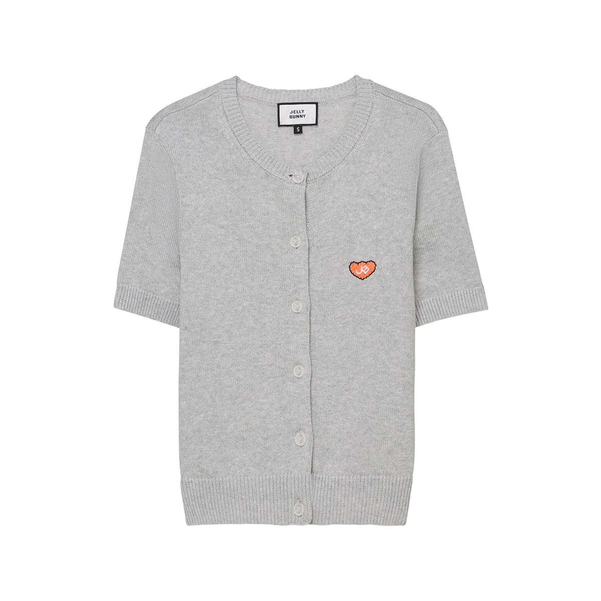 ชุดเสื้อคาร์ดิแกนแขนสั้นและเสื้อสายเดี่ยวผ้าถักลาย Heart Patch Grey