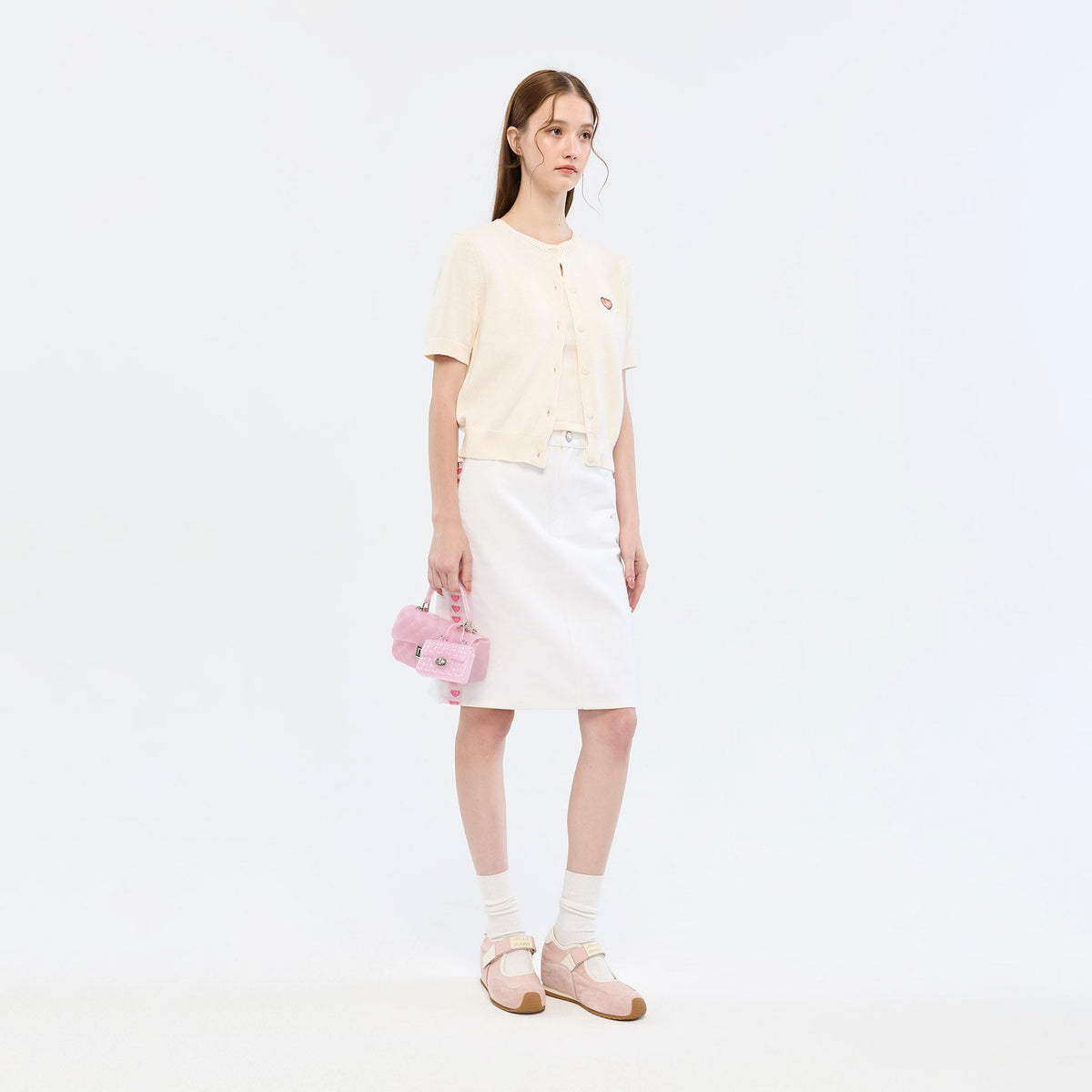 Heart Patch Knit Cardigan & Camisole Set Cream