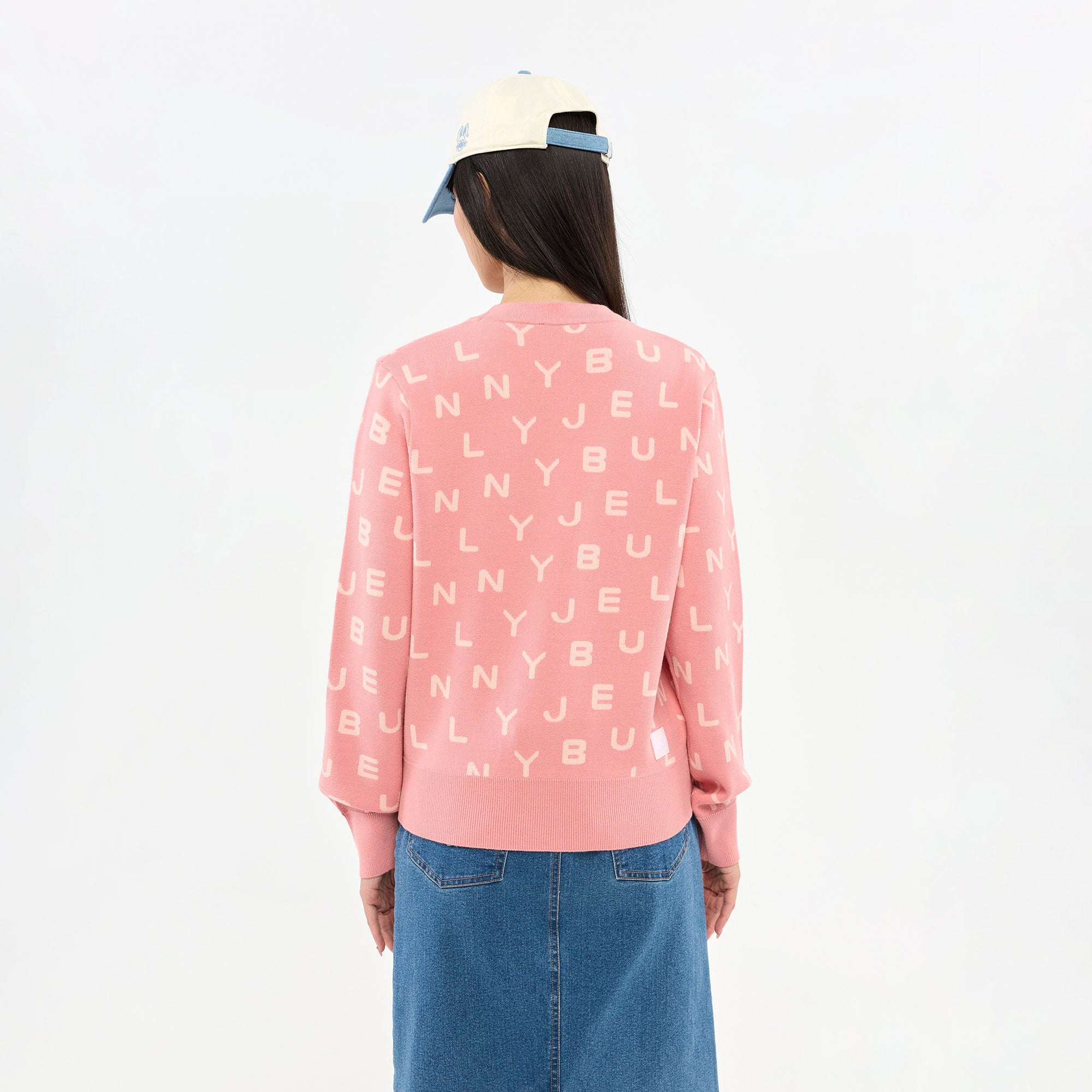 เสื้อคาร์ดิแกนถักลายโลโก้ Jelly Bunny Pink