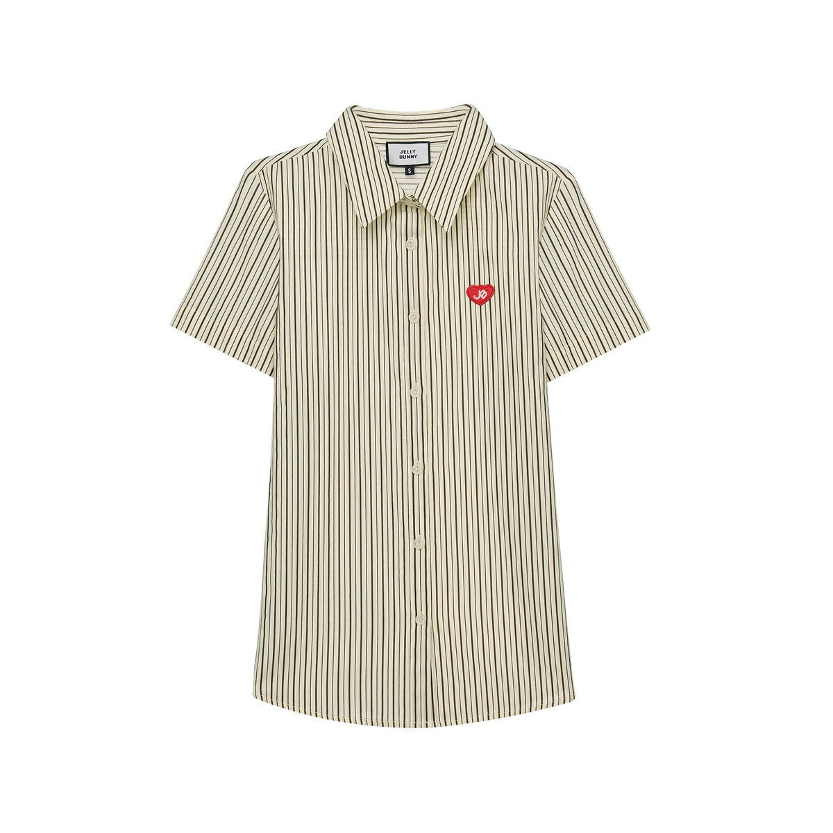 ชุดเสื้อเชิ้ตแขนสั้นและกางเกงขาสั้นลายทาง Heart Patch Cream