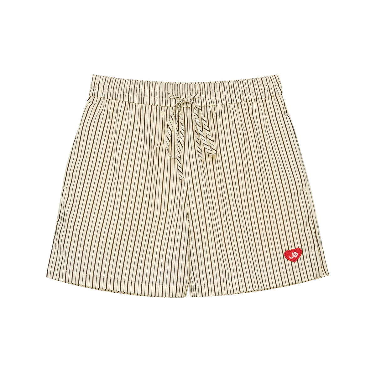 ชุดเสื้อเชิ้ตแขนสั้นและกางเกงขาสั้นลายทาง Heart Patch Cream