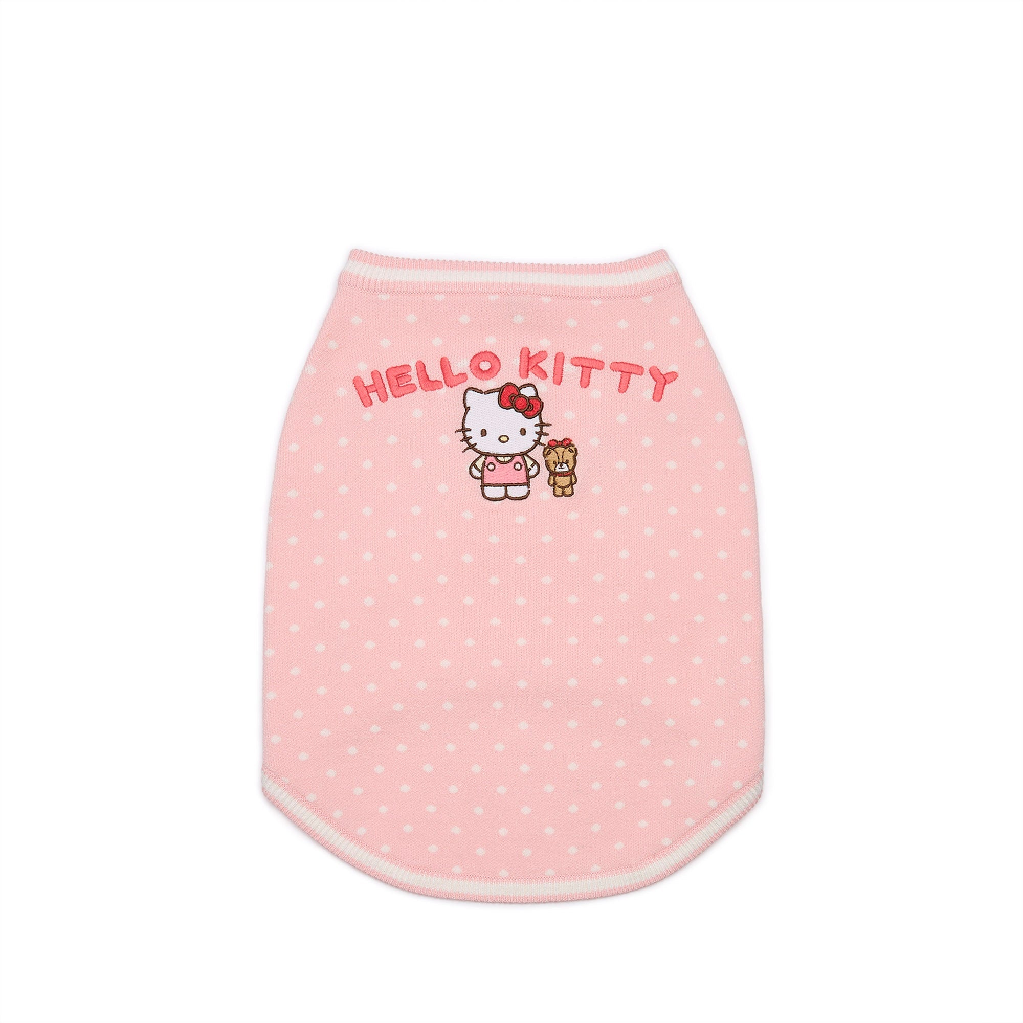 เสื้อยืดผ้าถักลายจุด Hello Kitty สำหรับสัตว์เลี้ยง Pink